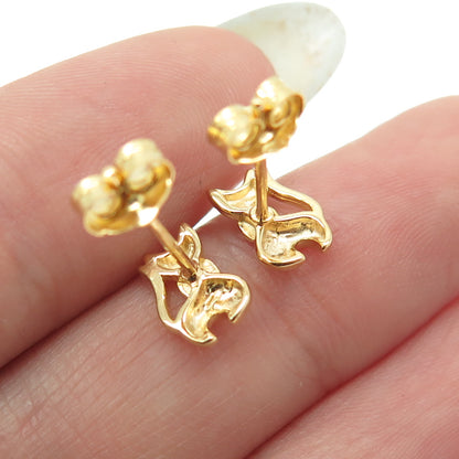 925 Sterling Silver Gold Plated Cat / Kitty Stud Earrings