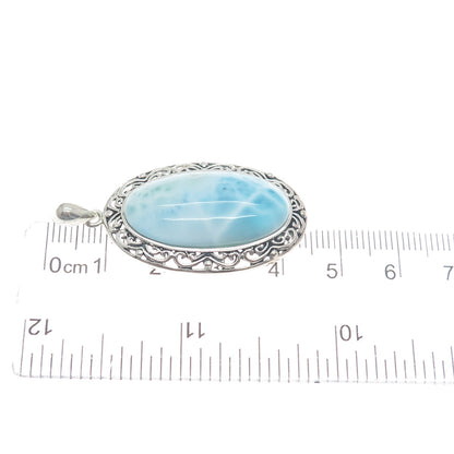 CFJ COLLINS FINE 925 Sterling Silver Real Larimar Gemstone Ornate Oval Pendant