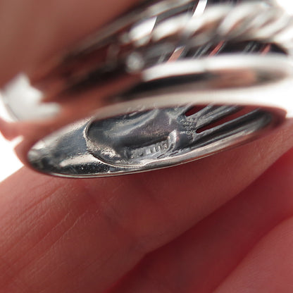 Ted Ott 925 Sterling Silver Vintage Italy Modernist 5-Row Oxidized Ring Size 8