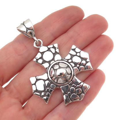 925 Sterling Silver Vintage Kali Dotted Cross Oxidized Pendant