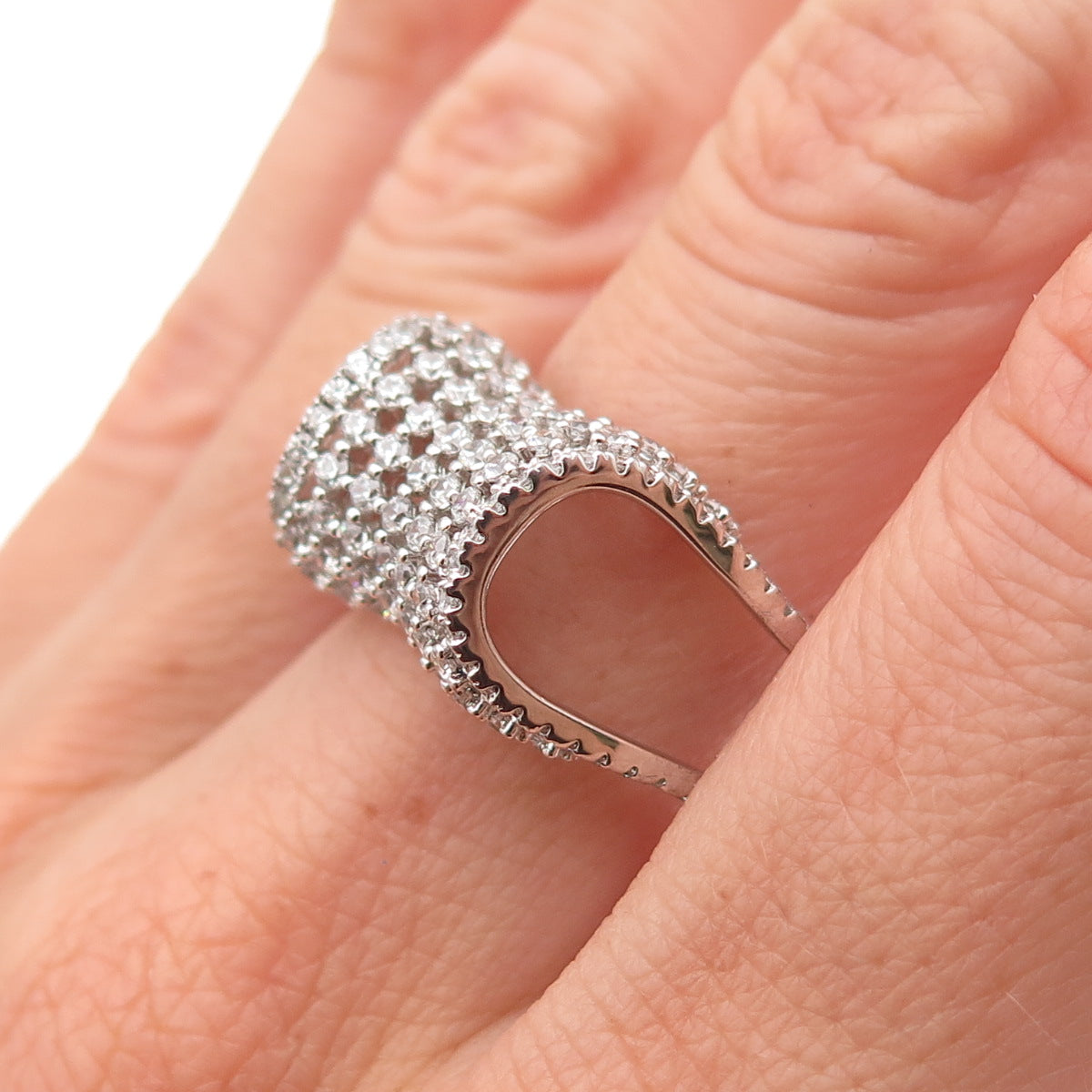 925 Sterling Silver Round-Cut C Z Modernist Cage Ring Size 10.25