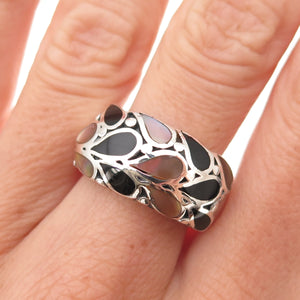 Joseph Cleary 925 Sterling Silver Vintage Real Black Onyx & MOP Ring Size 8