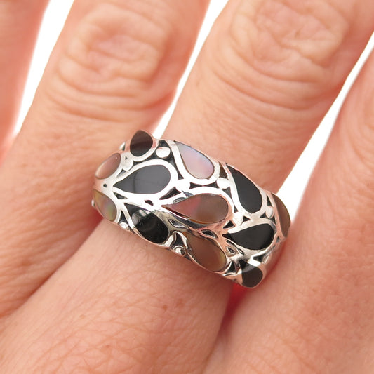 Joseph Cleary 925 Sterling Silver Vintage Real Black Onyx & MOP Ring Size 8
