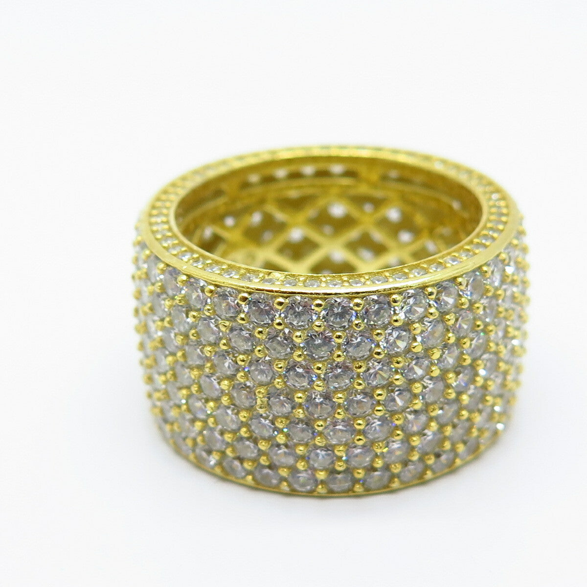 925 Sterling Silver Gold Plated C Z Band Ring Size 8.5