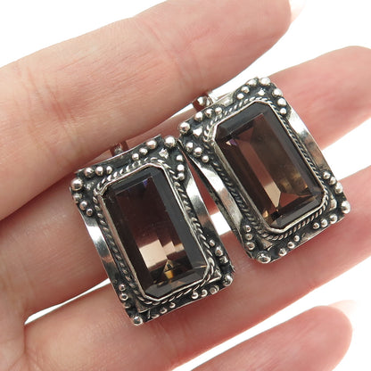 925 Sterling Silver Vintage Real Smoky Quartz Granulated Oxidized Earrings