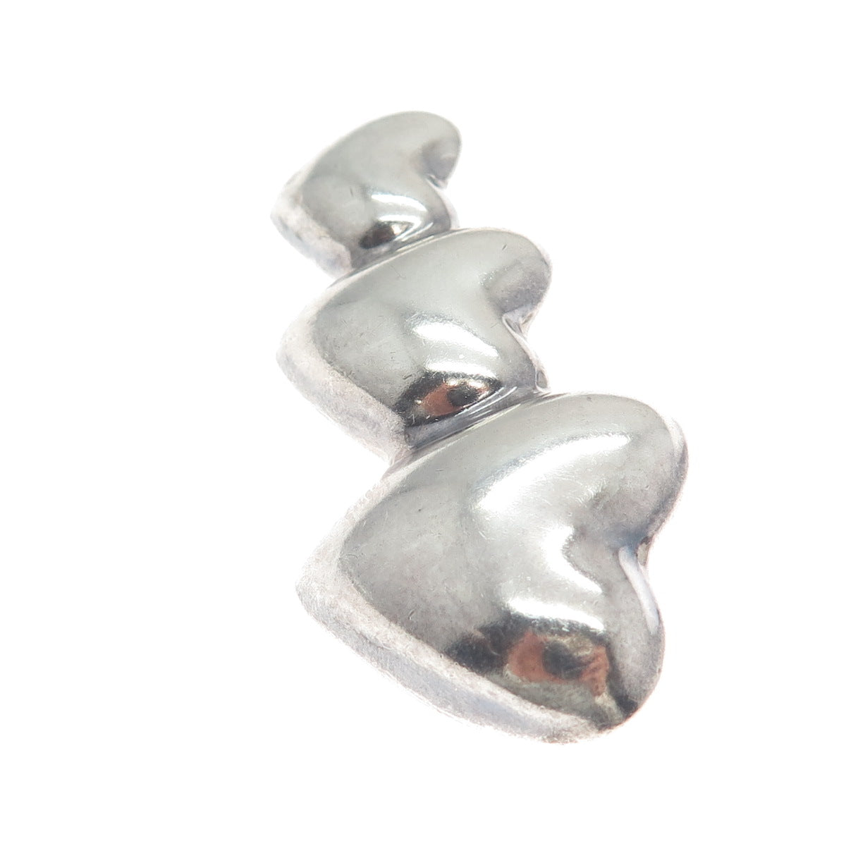 925 Sterling Silver Vintage Graduated Triple Puffy Heart Pin Brooch