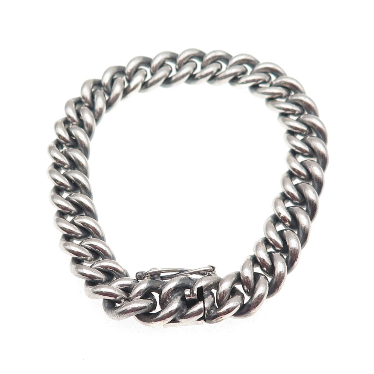 925 Sterling Silver Vintage Peru Cuban Link Oxidized Bracelet 7"