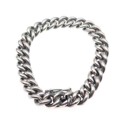 925 Sterling Silver Vintage Peru Cuban Link Oxidized Bracelet 7"