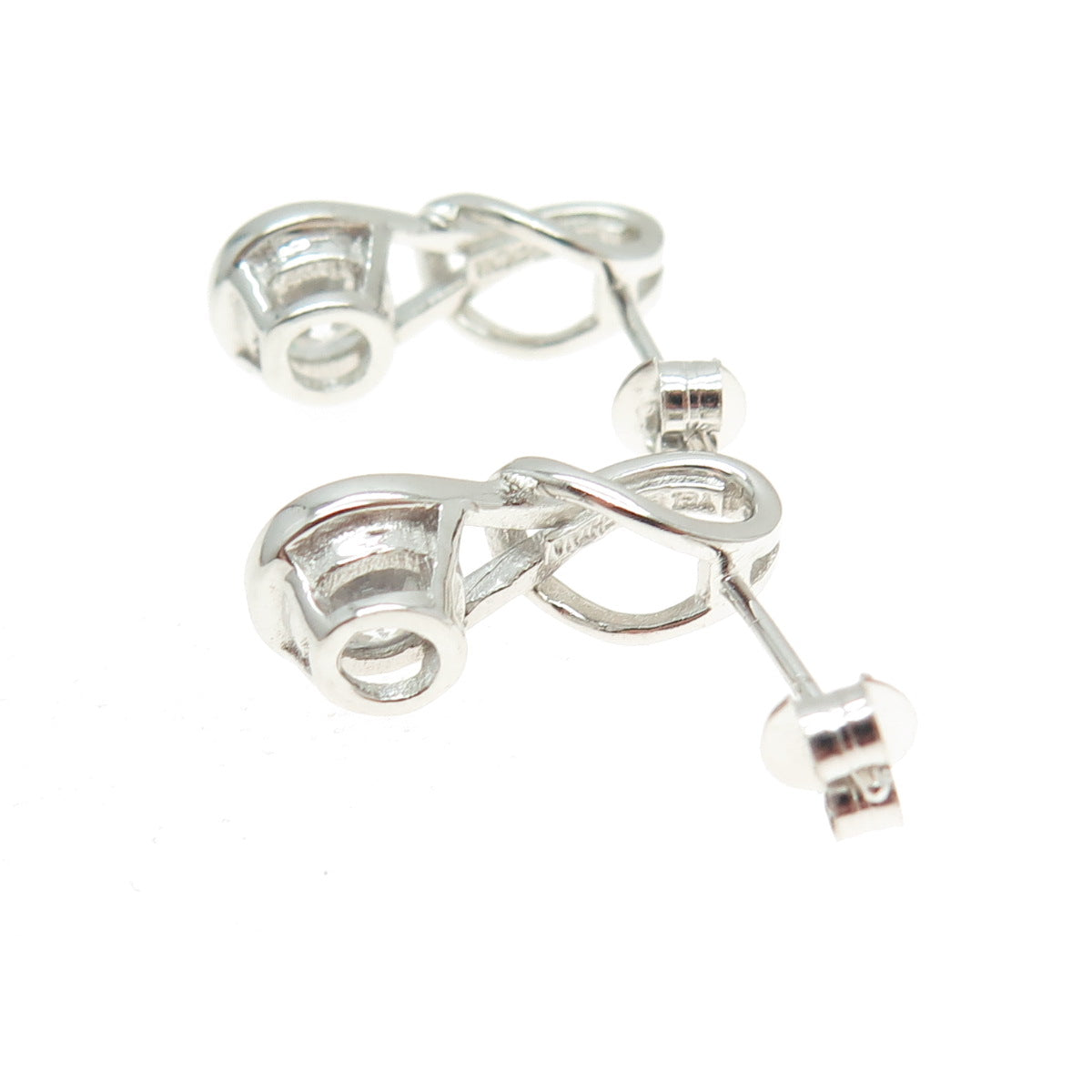 925 Sterling Silver Round-Cut C Z Hook Knot Drop Earrings