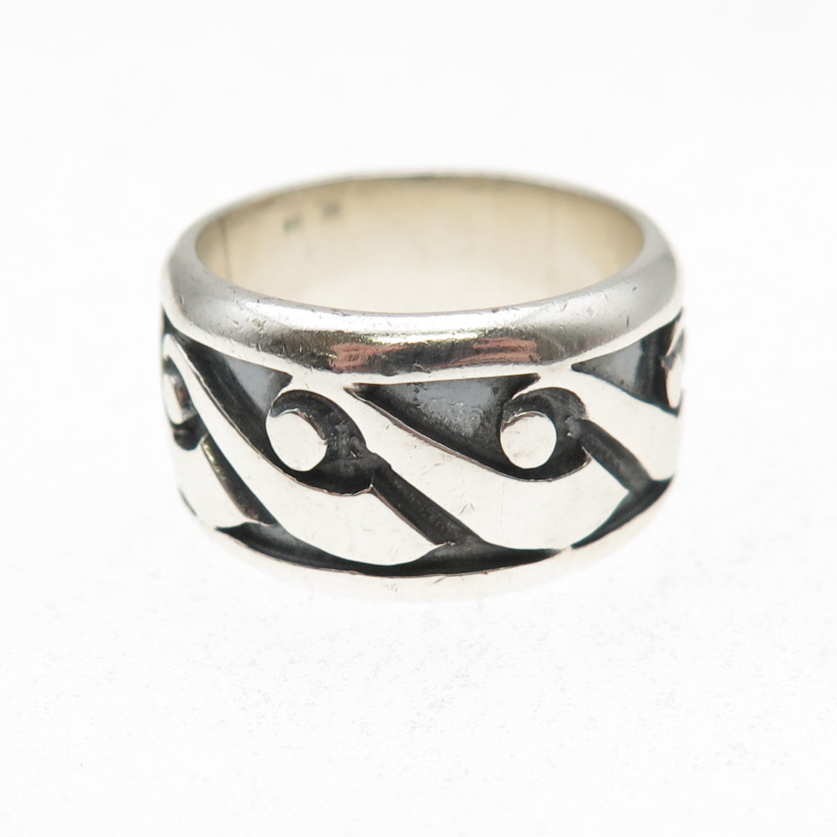 925 Sterling Silver Vintage Modernist Oxidized Band Ring Size 8.5
