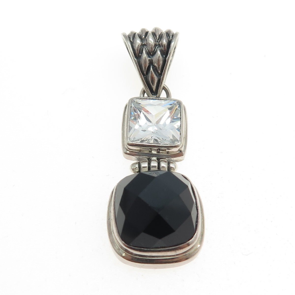 925 Sterling Silver Vintage Real Black Onyx & C Z Pendant