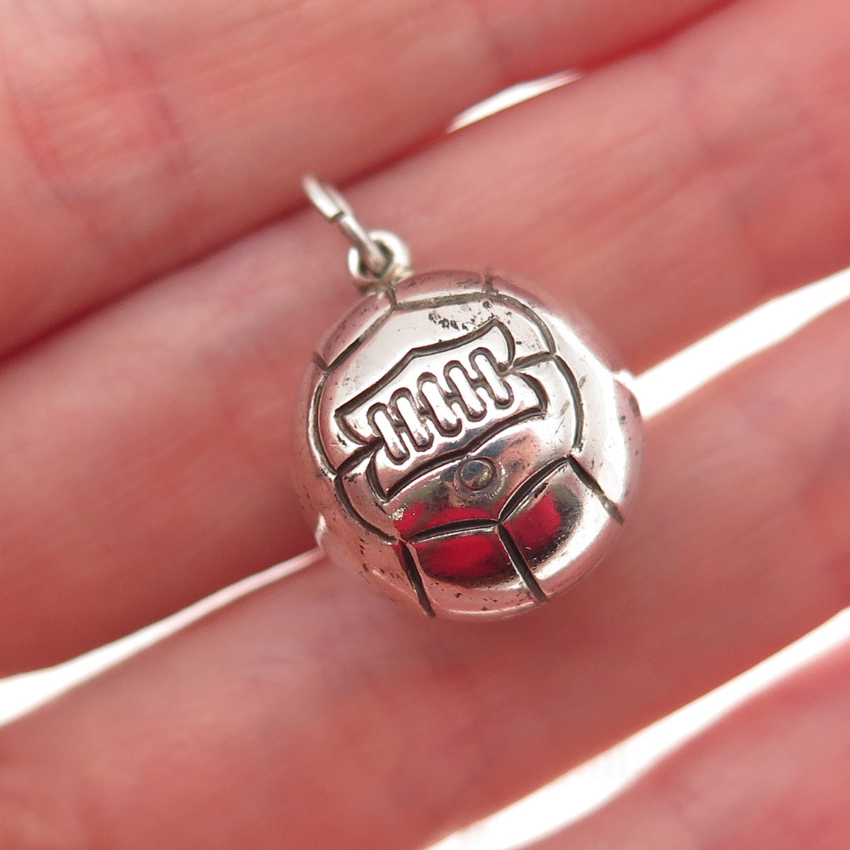 925 Sterling Silver Vintage Engraved Basketball Ball Oxidized 3D Mini Pendant