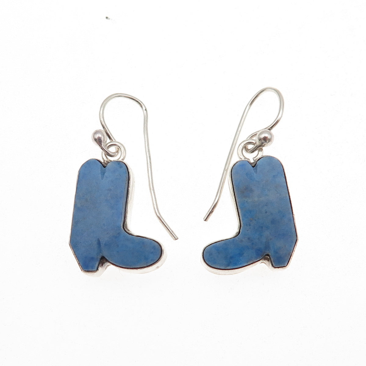 Old Pawn Sterling Silver Vintage Southwestern Lapis Cowboy Boots Dangle Earrings