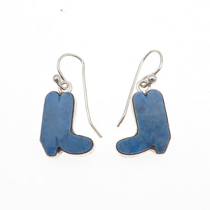 Old Pawn Sterling Silver Vintage Southwestern Lapis Cowboy Boots Dangle Earrings