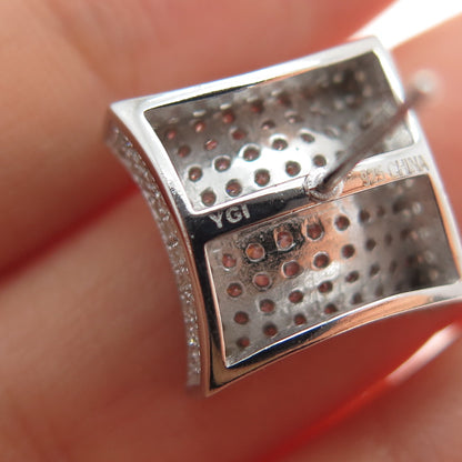 925 Sterling Silver Round-Cut C Z Arch Square Stud Earrings