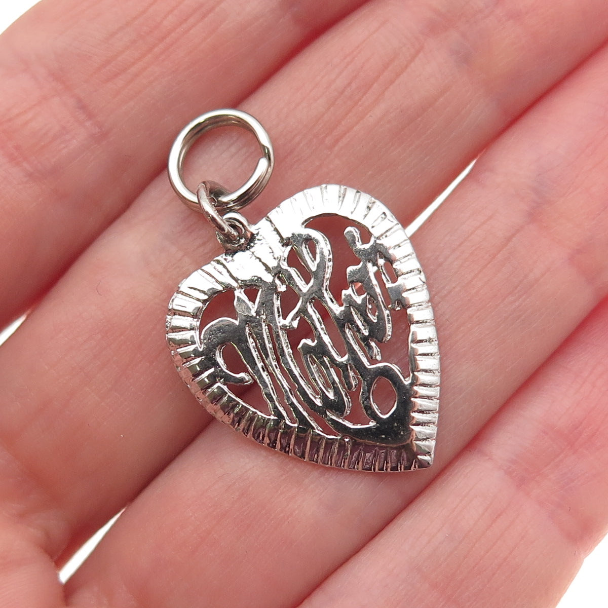 925 Sterling Silver Vintage Mother Heart Mini Charm Pendant