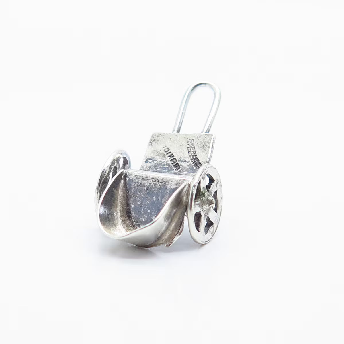 925 Sterling Silver Vintage Mexico Cart Movable Pendant