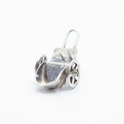 925 Sterling Silver Vintage Mexico Cart Movable Pendant