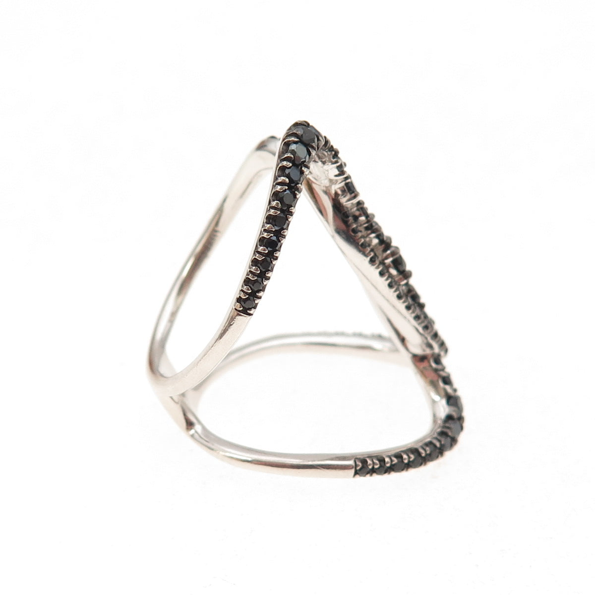 Luxeout 925 Sterling Silver Real Black Spinel Interlocked Ring Size 7.25