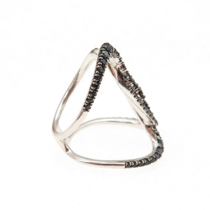 Luxeout 925 Sterling Silver Real Black Spinel Interlocked Ring Size 7.25