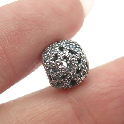 PANDORA 925 Sterling Silver Round-Cut C Z Shimmering Lace Bead Charm