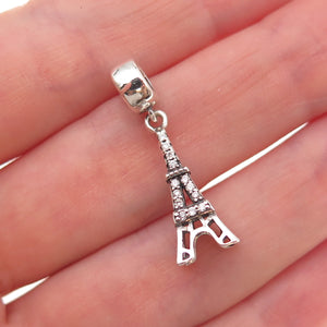 925 Sterling Silver C Z Eiffel Tower Dangle Charm