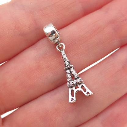 925 Sterling Silver C Z Eiffel Tower Dangle Charm