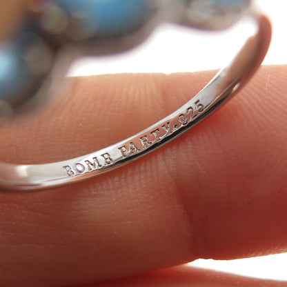 BOMB PARTY 925 Sterling Silver Round-Cut Blue & White C Z Ring Size 9.25