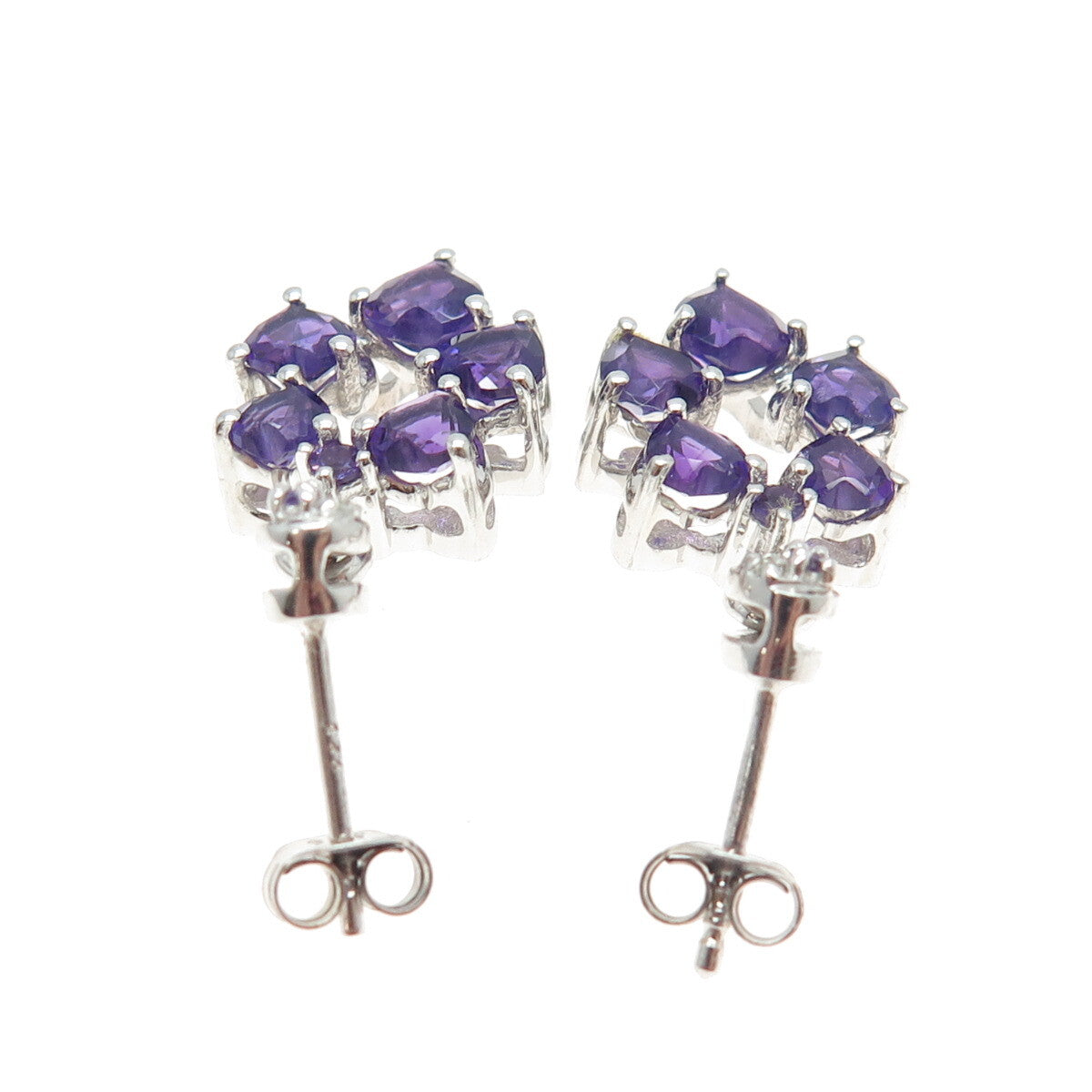 925 Sterling Silver Real White Topaz & Amethyst Gemstone Dangling Earrings