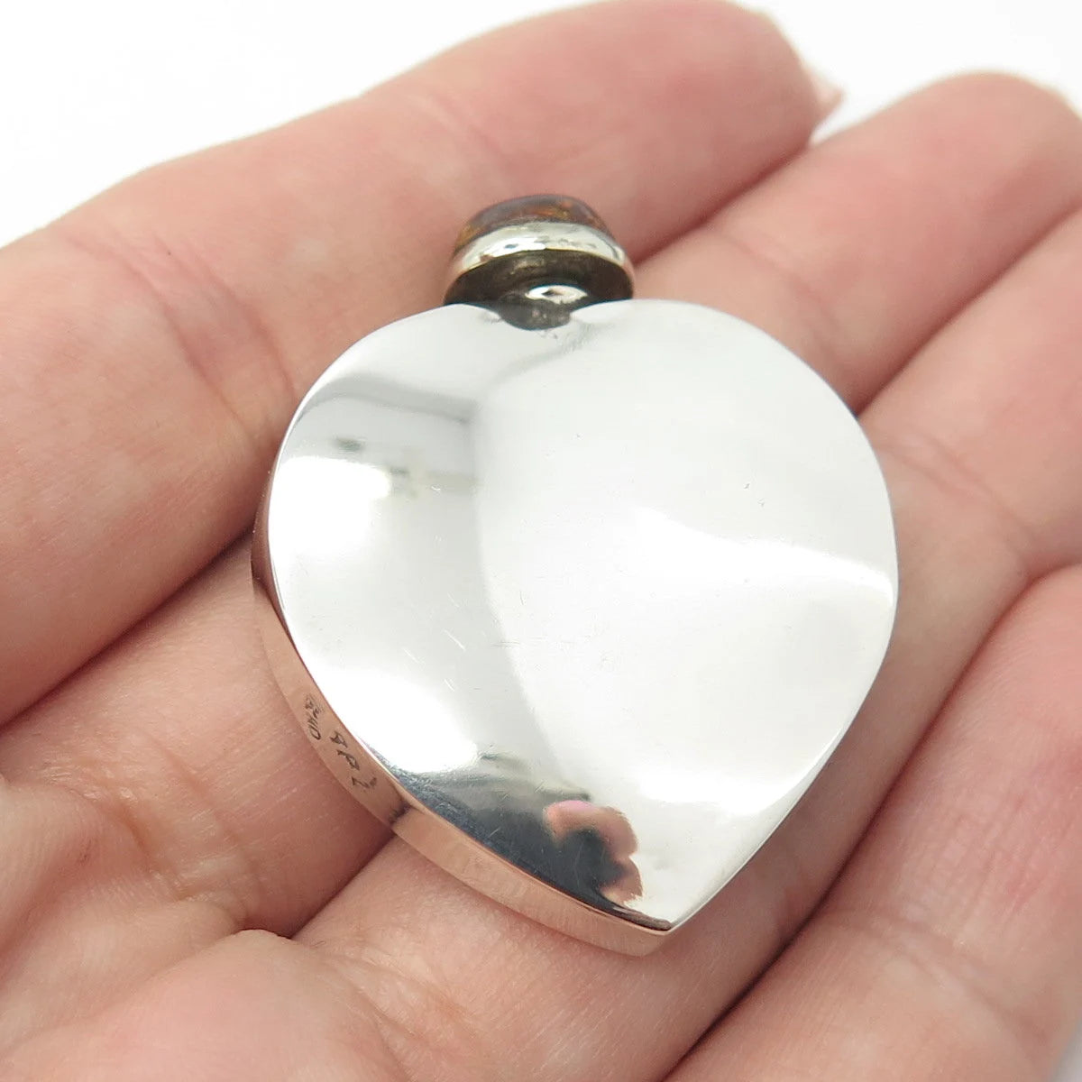 925 Sterling Silver Vintage Real Amber Etched Perfume Bottle