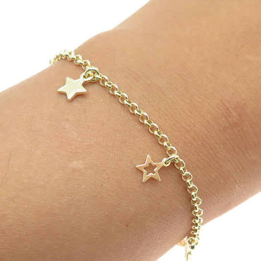 925 Sterling Silver Star Charm Rolo Link Bracelet 7"