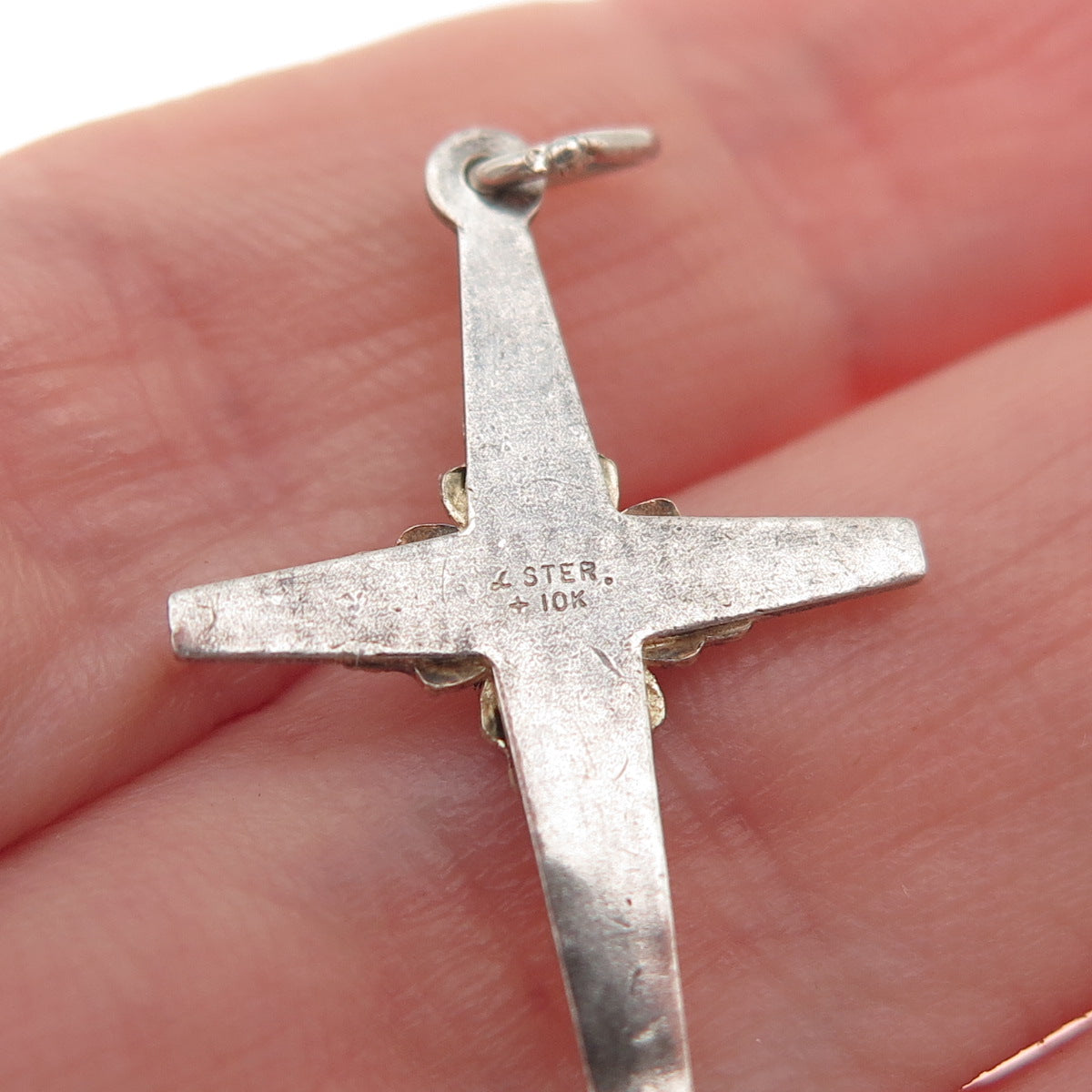 Landstorm 925 Sterling Silver 10K Gold Vintage Floral Cross Charm Pendant