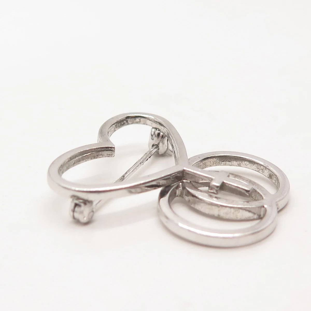 925 Sterling Silver Vintage Heart Cross Circles Pin Brooch