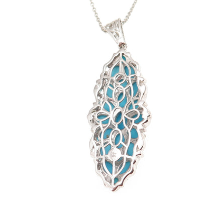 D'Joy 925 Sterling Silver 2-Tone Real Turquoise Cable Chain Necklace 20"