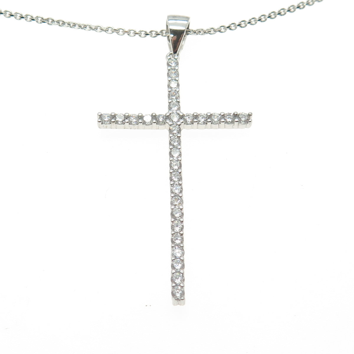 925 Sterling Silver Italy Round-Cut C Z Cross Cable Chain Necklace 18"