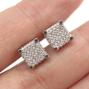 925 Sterling Silver Round-Cut C Z Princess Square Earrings