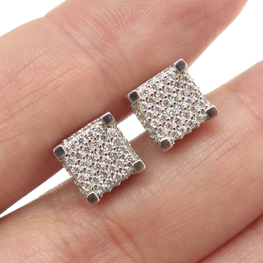 925 Sterling Silver Round-Cut C Z Princess Square Earrings