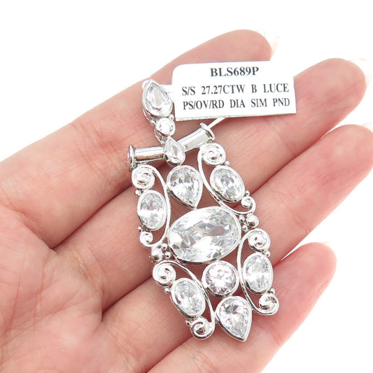 925 Sterling Silver Multi-Cut Simulated-Diamond C Z Cluster Slide Pendant