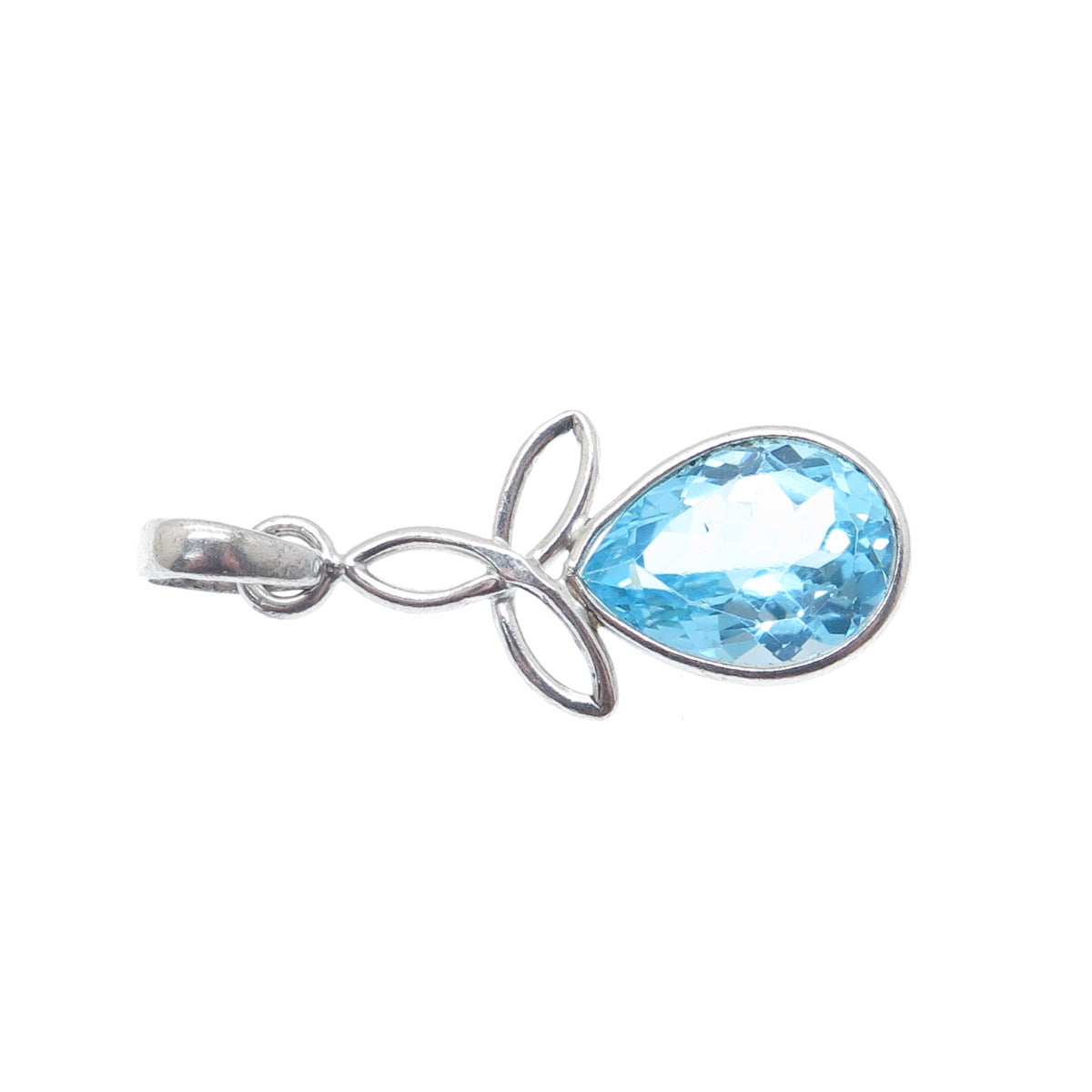 925 Sterling Silver Vintage Real Blue Topaz Celtic Trinity Charm Pendant