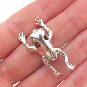 925 Sterling Silver Vintage Frog For Good Luck 3D Slide Charm Pendant
