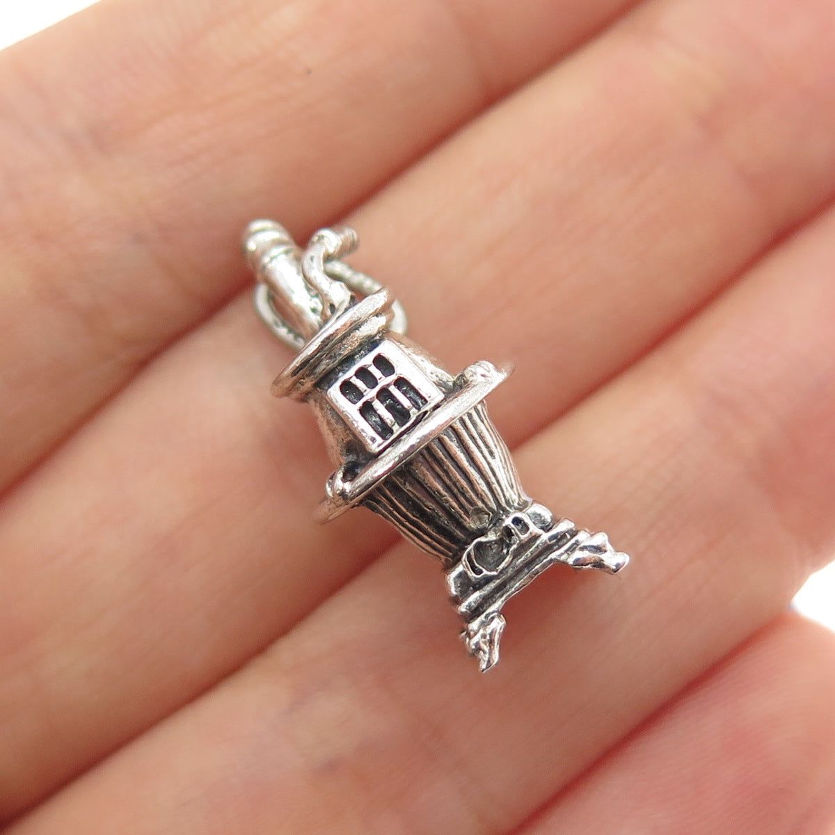 BEAU 925 Sterling Silver Vintage Potbelly Stove Oxidized Mini 3D Charm Pendant