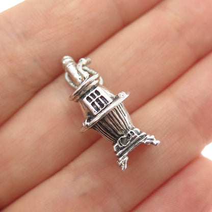 BEAU 925 Sterling Silver Vintage Potbelly Stove Oxidized Mini 3D Charm Pendant