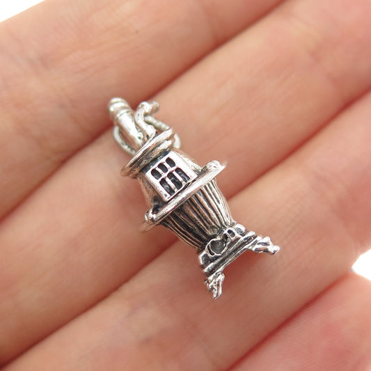 BEAU 925 Sterling Silver Vintage Potbelly Stove Oxidized Mini 3D Charm Pendant