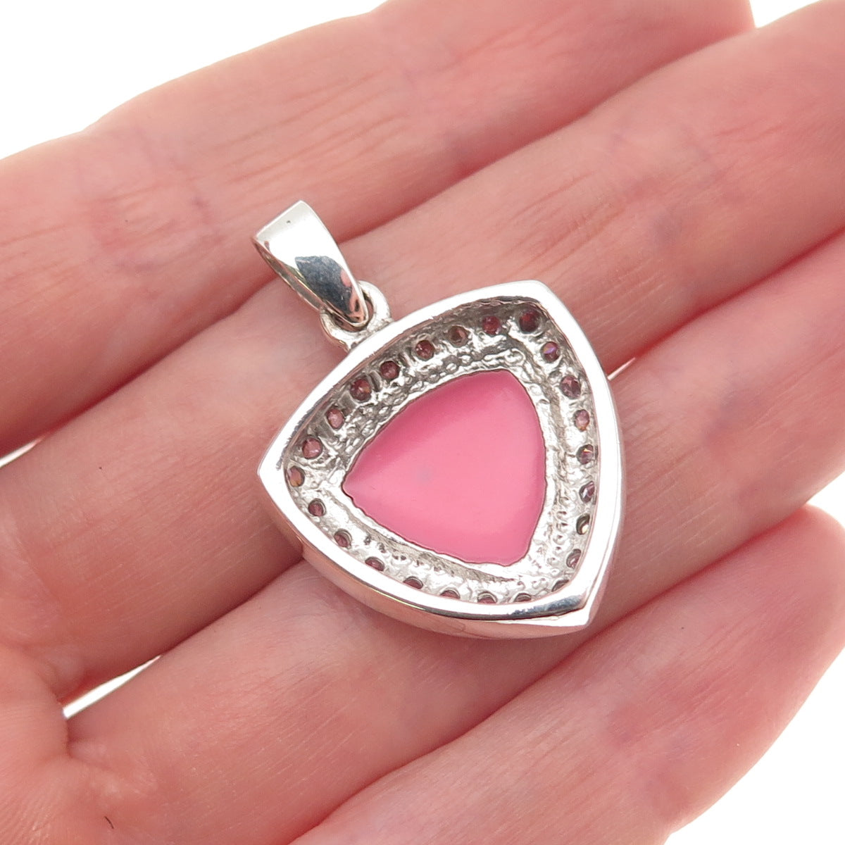 925 Sterling Silver Real MOP & C Z Triangle Charm Pendant