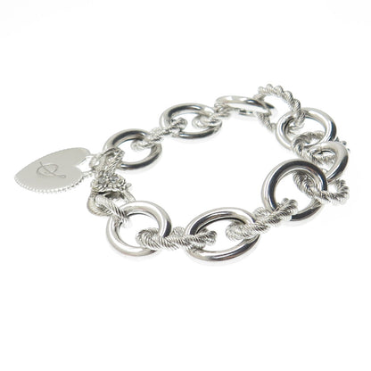JUDITH RIPKA Sterling Silver C Z Letter "S" Heart Tag Oval Link Bracelet 7.75"