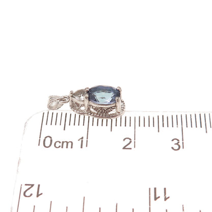 RJ Graziano 925 Sterling Silver Real White Topaz & Lab-Created Sapphire Pendant