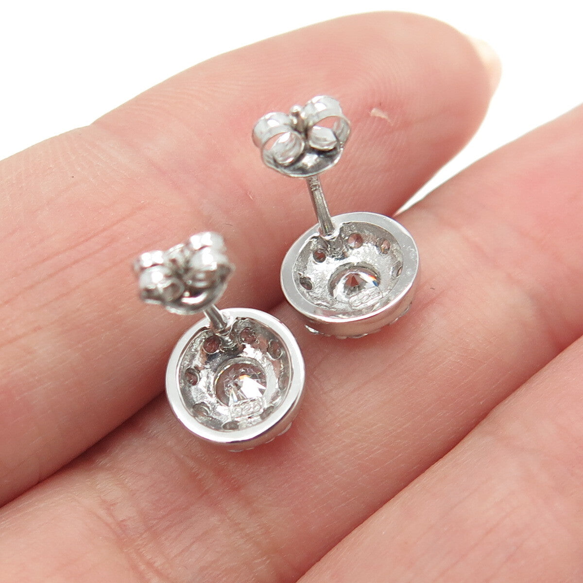 925 Sterling Silver Round-Cut C Z Sparkle Stud Earrings