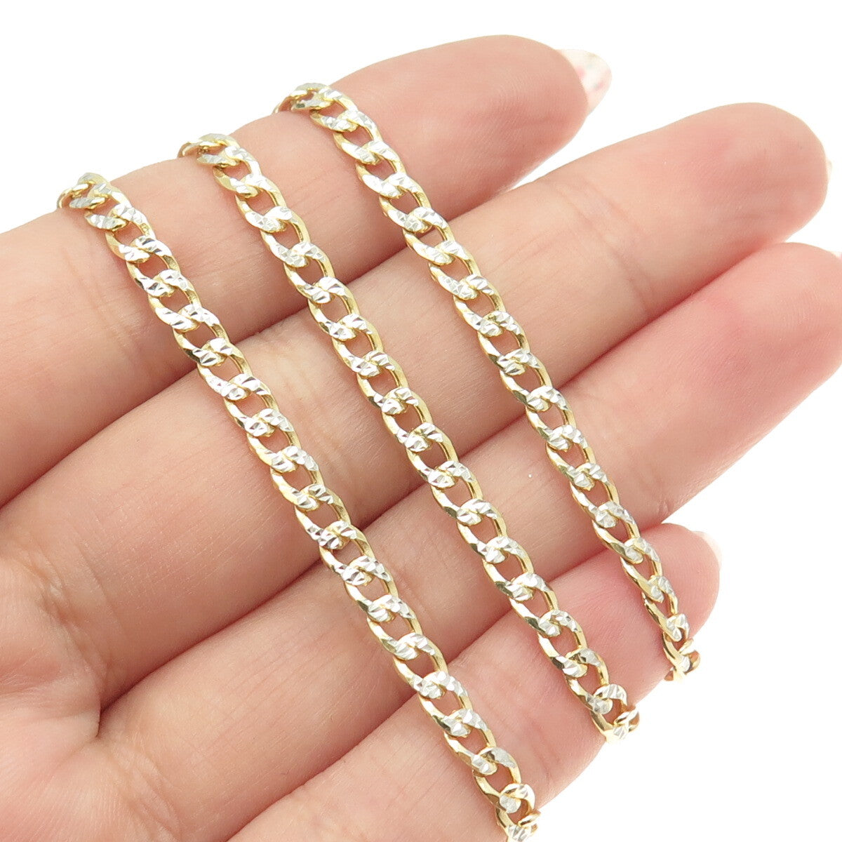 P. LUX 925 Sterling Silver 2-Tone Italy Diamond-Cut Curb Chain Necklace 16"