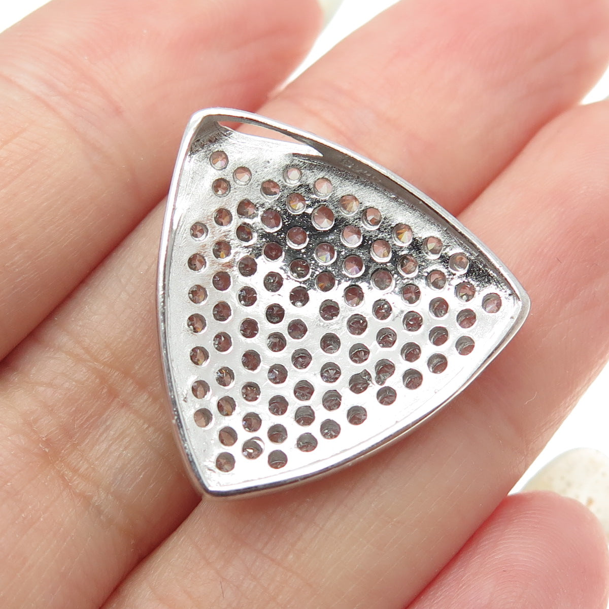 925 Sterling Silver Round-Cut C Z Sparkle Triangle Slide Pendant