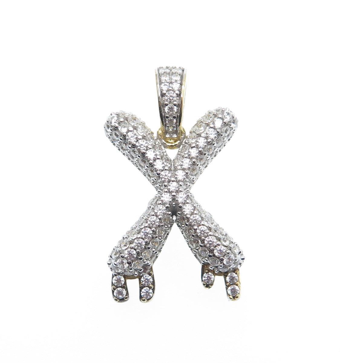 925 Sterling Silver Gold Plated Round-Cut Shaped C Z Letter X Sparkle Pendant